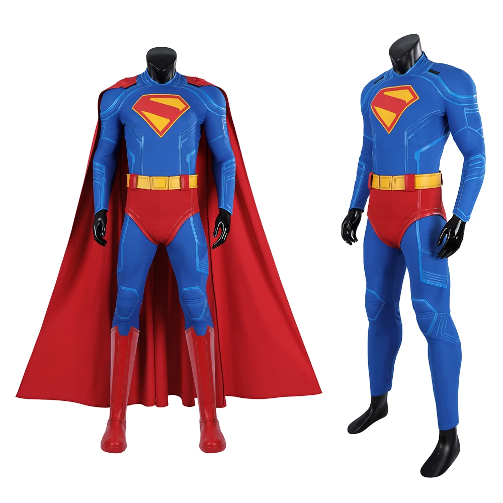 High-end Adult Man Superhero Legacy Clark Kent Cosplay Costume Zentai Blue Bodysuit Outfit Jumpsuit Carnival Halloween Red Cloak