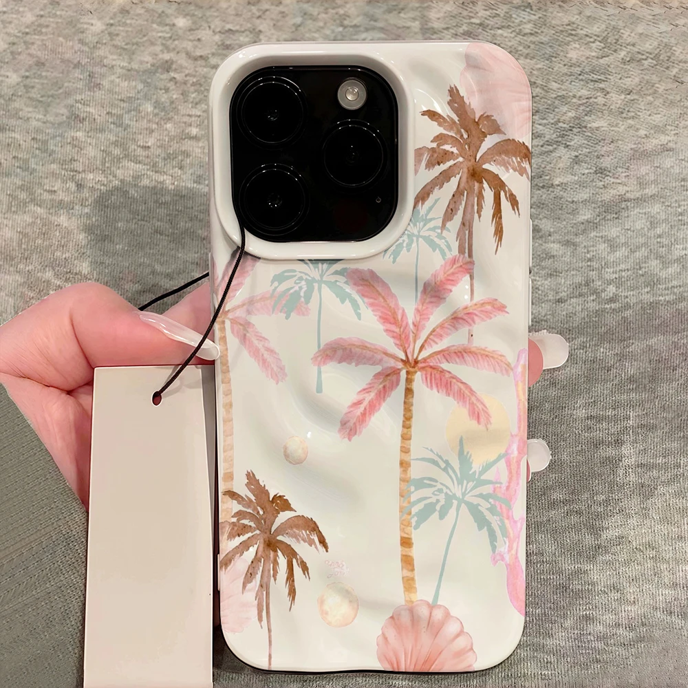 Sommer-Kokosnusswald-Kunst-Handyhülle für iPhone 17 16 15 14 13 12 11 Pro Max 14 Plus 17Air Falten-Wellen-Soft-Silikon-Schutzhülle – Detail 12
