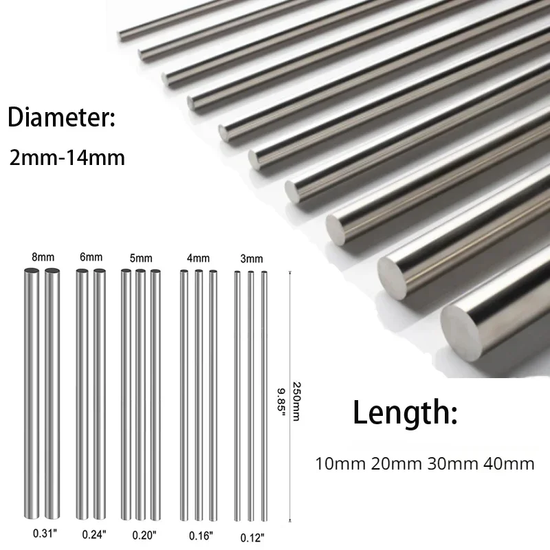 10/25Pc Stainles Steel Solid Round Rod Lathe Bar Stock Assorted for DIY Craft Tool Diameter 2mm 2.5mm 3mm  5mm 6mm 8mm 10mm14mm