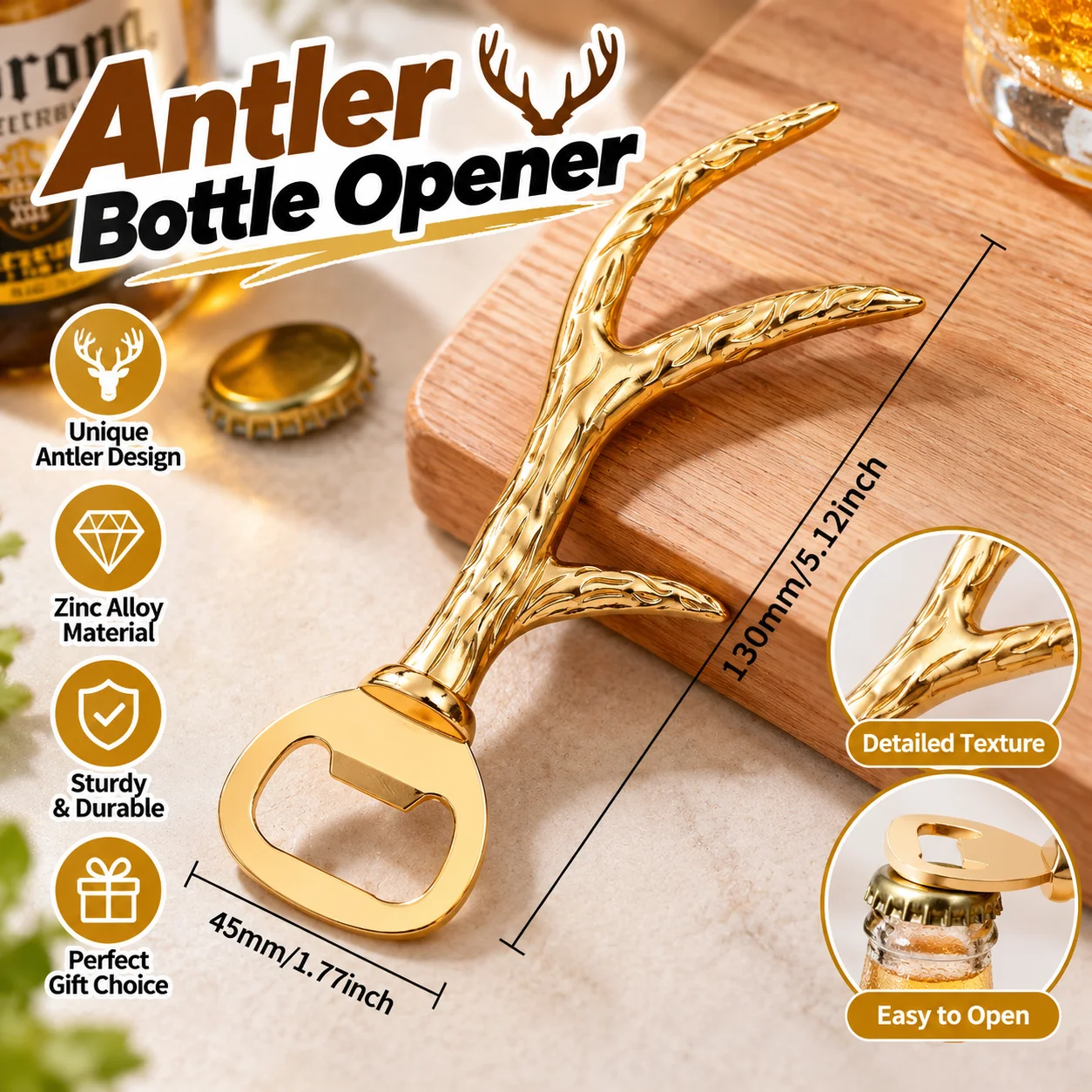 Christmas Creative Deer Antler Bottle Opener Decorative Beer Cocktail Opener for Home Bar Holiday Party Gift