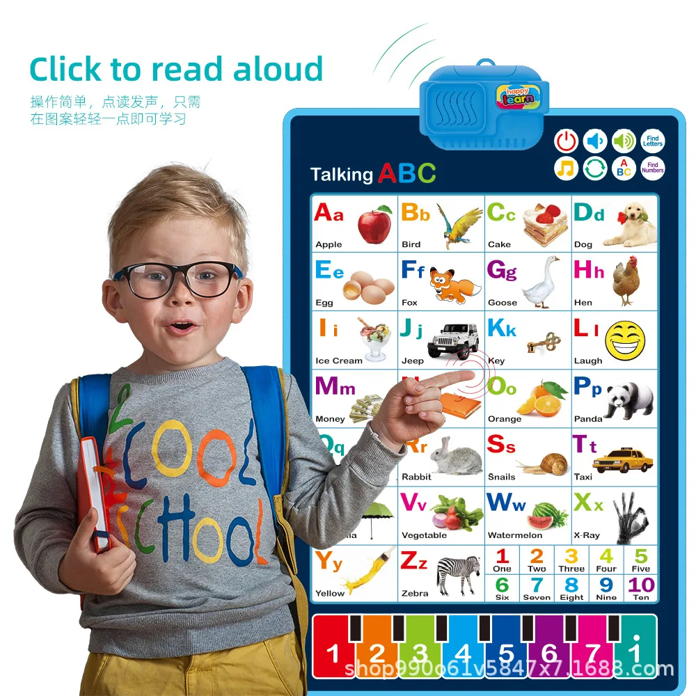 Alfabet Wandkaart, Baby Vroege Onderwijs, Verlichting, Sound Wall Chart, Spraakherkenning, Nummer Erkenning, piano Spelen