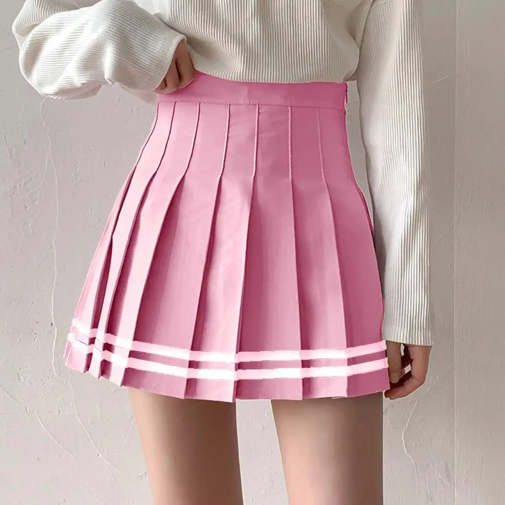 

Y2k Summer Korean Fashion Short Women Skirt Casual High-Waisted Slim Elastic Striped Harajuku Pleated School Mini A-line Skirts