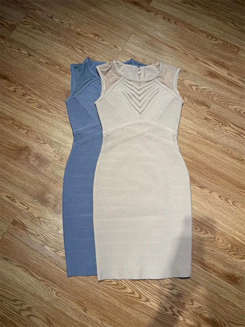 فستان نسائي للخريف باللون البيج للحفلات الراقصة باللون الأزرق الفاتح مثير بدون أكمام قصير رسمي غمد رداء المسابقة ثوب مسائي للحفلات