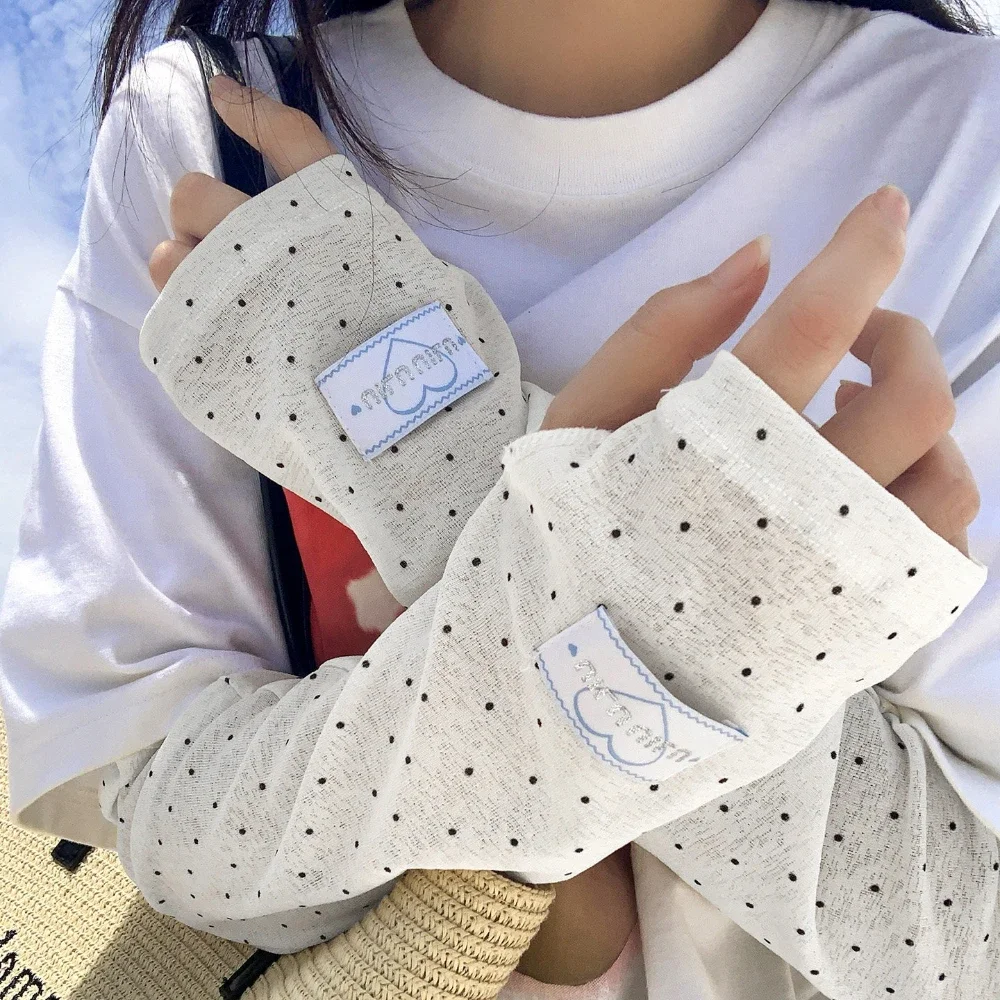 Summer Women Polka Dot Sun Protection Arm Sleeves Korean Trendy Ins Loose Arm Covers Cycling Driving Outdoor Sun Sleeves view 4