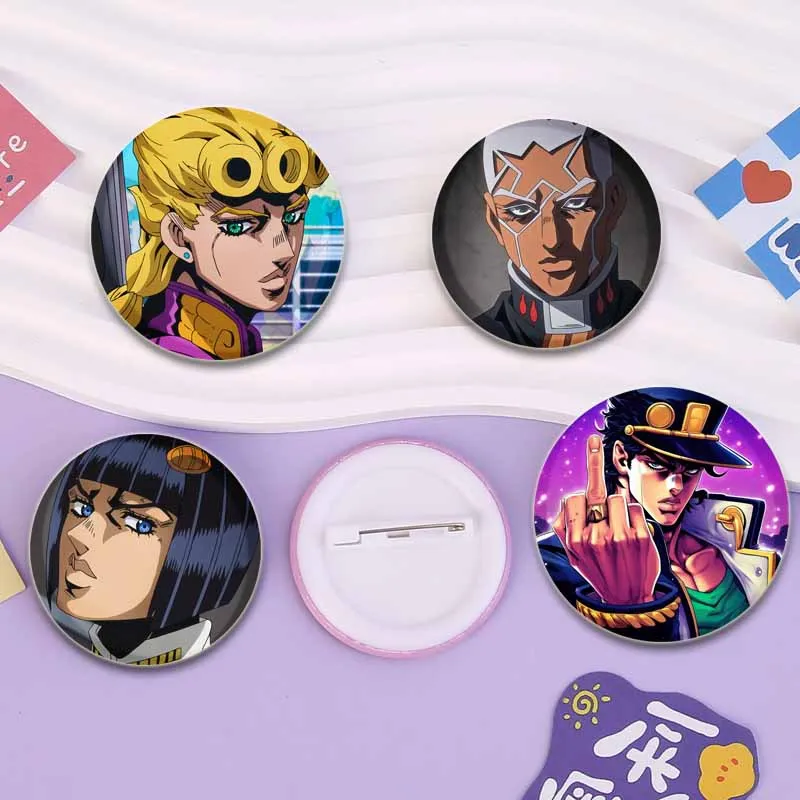 Round Cartoon Pins Jojos Bizarre Adventure Anime Badge Jojo Jolyne CujohJohnny JoestarHigashikata JosukeJodio Joestar Brooches