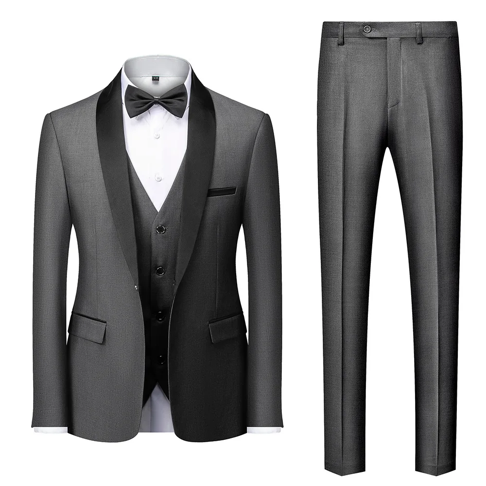Jaket Rompi Celana Warna Solid Pria Formal Bisnis Kantor Jas Pengantin Pria Pernikahan Gaun Pesta Blazer Rompi Celana Tuksedo Setelan