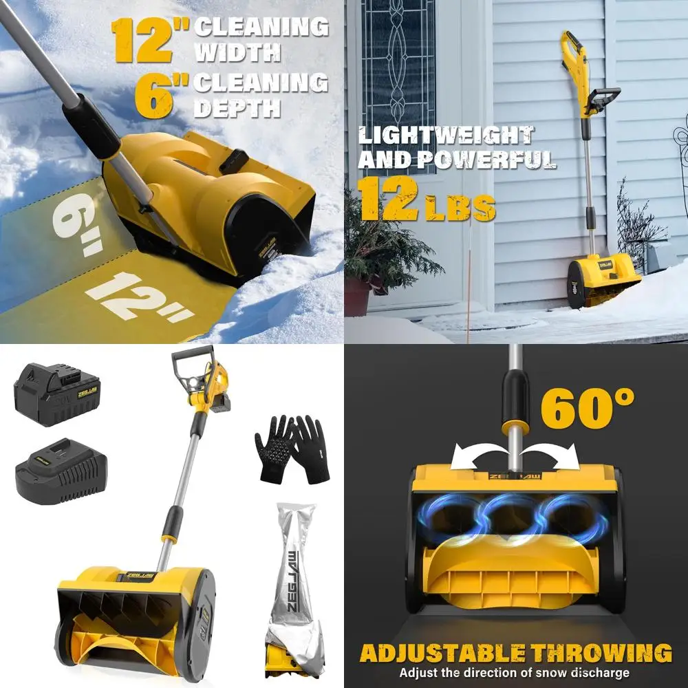 

Беспроводная электрическая лопата для снега 20 В, 12 светодиодной подсветкой, направляющей пластиной, регулируемой ручкой, аккумулятором 4 Ач и быстром зарядным устройством