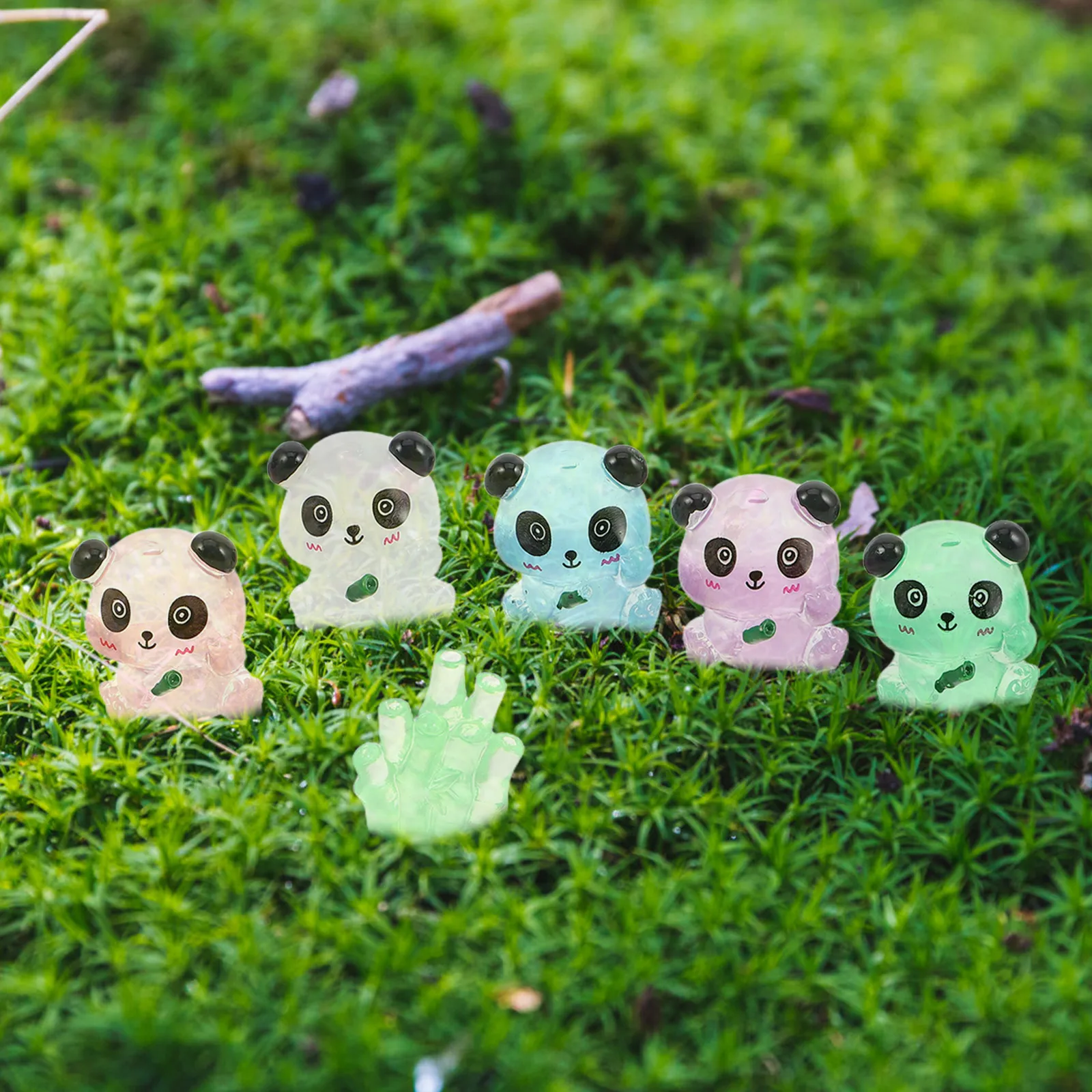 

1 Set Luminous Mini Panda Figurines Glow In The Dark Resin Craft For Micro Landscape Garden Desktop Decor Nightlight Ornament