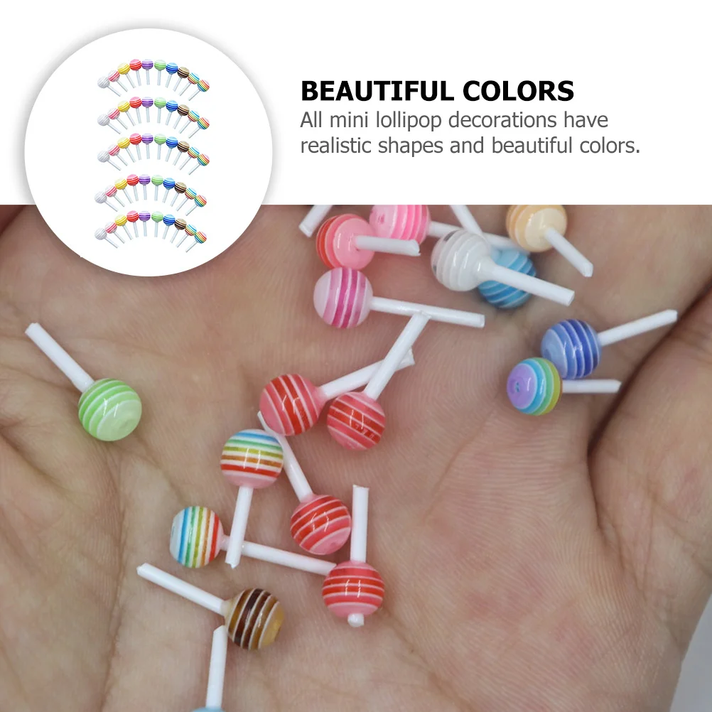 50 Unidades de Mini Pirulitos, Doces Simulados Brilhantes para Detalhamento de Interiores de Mini Casas, Conjunto de Ornamentos de Paisagismo para Casa, Pirulito Falso
