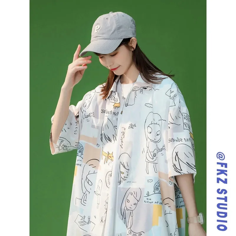 Camisa de media manga para mujer, abrigo de verano de nicho francés, diseño grueso, elegante, de calle frita, de talla grande, chaqueta con estampado de bolsillo P, 2022