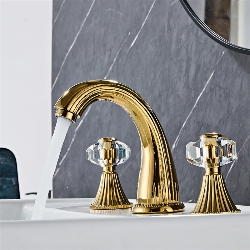 Tuqiu Bathroom Faucet Widespread Gold Basin Faucet Lavotory Tap Luxury Basin Mixer Hot And Cold Shower Room Sink Faucet