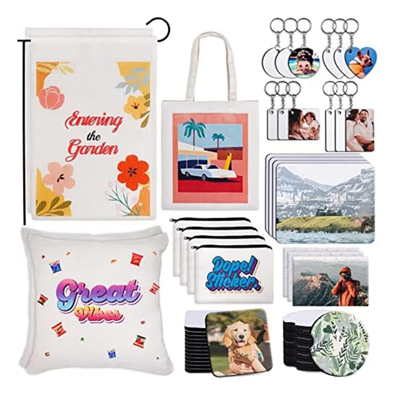 

76Pcs Sublimation Blanks Products,DIY MDF Sublimation Keychain Blanks with Metal Chain,For Custom Design Work,Gifts HY