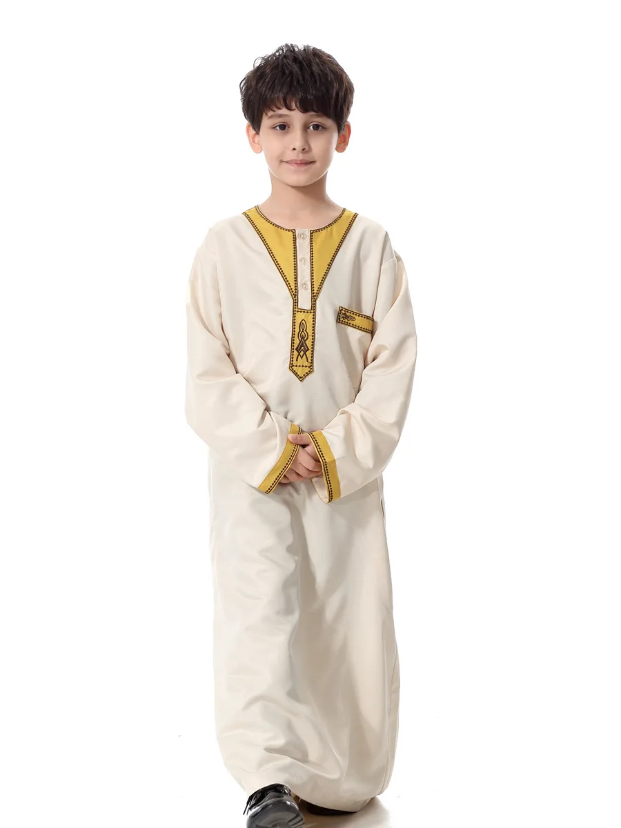 2023 New Muslim Boys Jubba Thobe Fashion O-neck Loose Kaftan Arabia Turkey Teenage Boy\'s Party Robe Middle East Kids Clothing