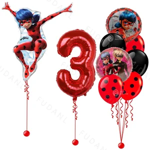 9 PCs Ladyborn Girl Liebesballons rote Zahlen farbige Party Dekoration Ballon 12 Hauptverkäufe Lady Bug Geburtstagdekoration - №7