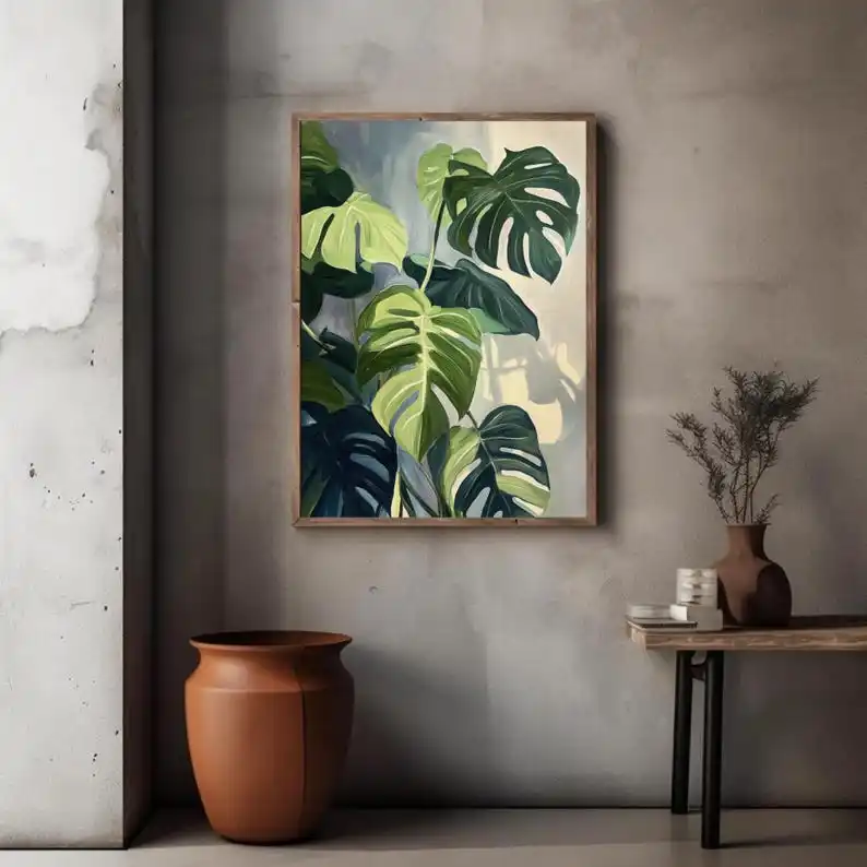 Modern Monstera Botanical Canvas Wall Art Painting Frameless Elegant Plant Wall Art Prints for Living Room & Bedroom Decortions