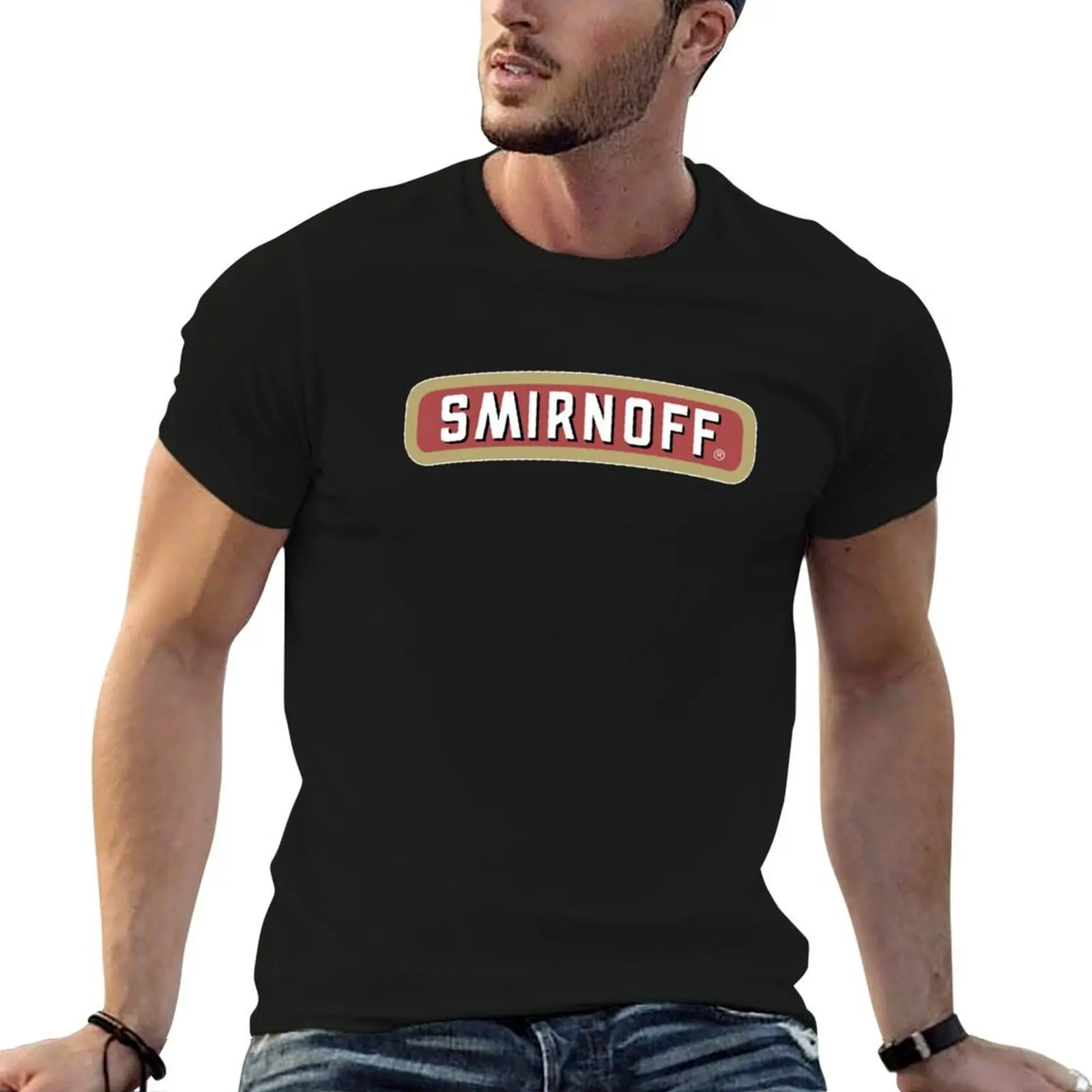 Camiseta con logo de Smirnoff Vodka, camisetas para hombre, camiseta ajustada de algodón, camisetas para hombre, camiseta gráfica divertida
