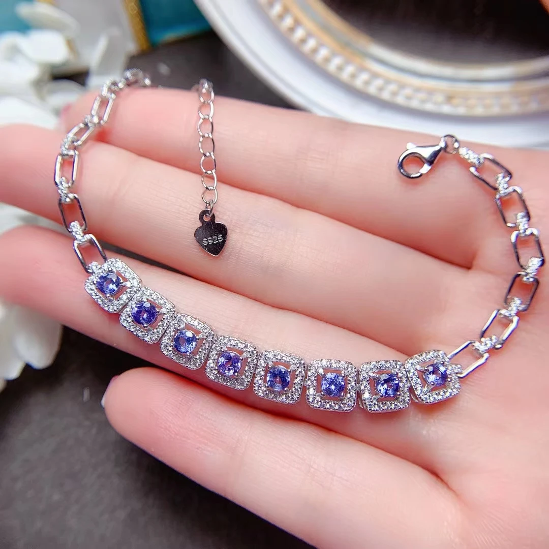

Fashion Tanzanite Bracelet 8 Pieces 3mm 0.1ct VVS Grade Natural Tanzanite Solid 925 Silver Tanzanite Jewelry