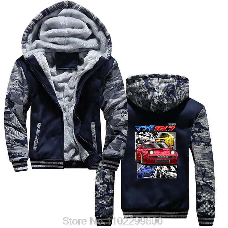 JDM Mazda RX-7 Turbo II Hoodie Initial D Hoody FC3S Manga Printed Japan Jacket Zip Up Hoodies Male Harajuku Winter Coats Party