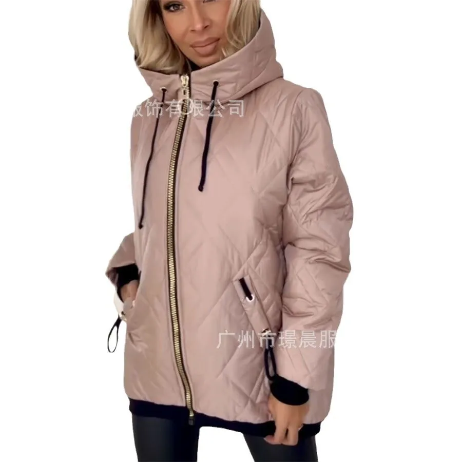 سترة نسائية عصرية جديدة لخريف وشتاء 2025 بقلنسوة بلون سادة مبطنة بالقطن #5