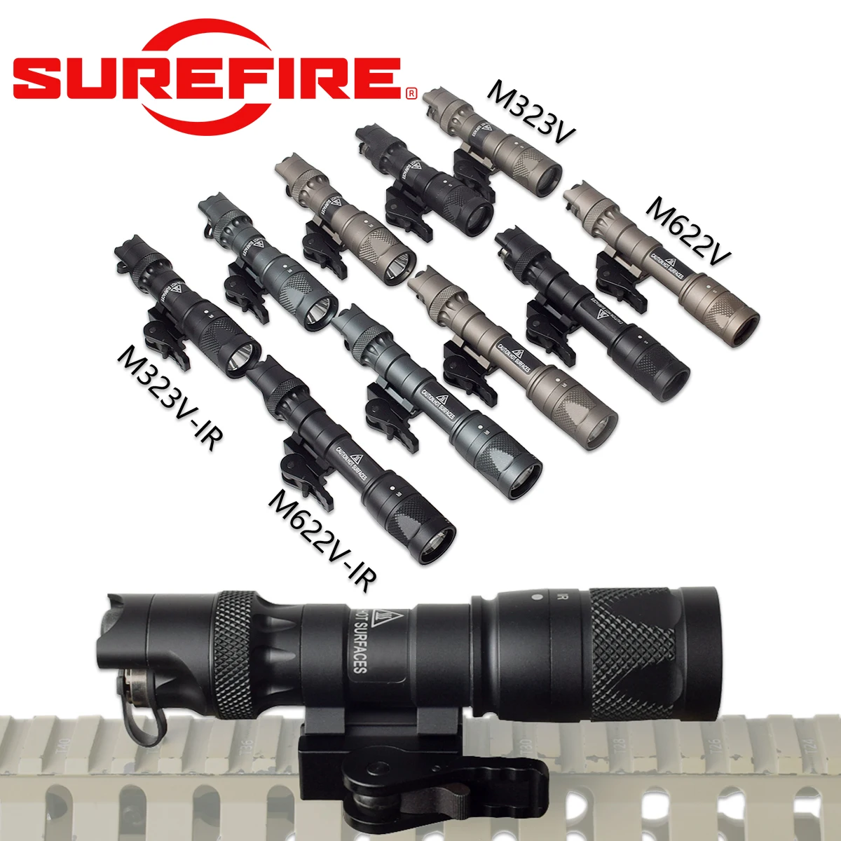 Upgrade Metal Surefire M300 M323V M622V Weapon Flashlight M323V-IR M622V-IR Airsoft Strobe LED Scout Light M600 Lanterna Torch