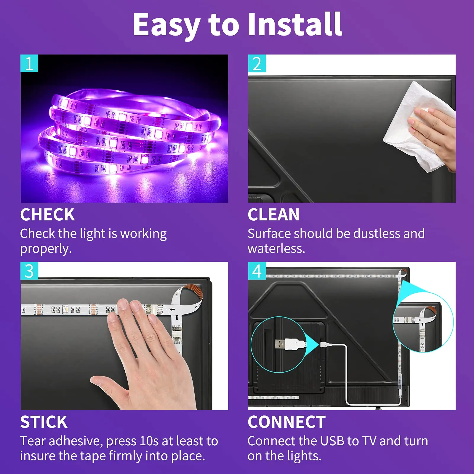 Fita LED com controle Bluetooth, lâmpada de mudança de cor, Natal e decoração do quarto, RGB 5050, 5V