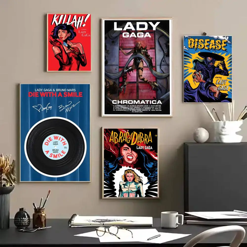 L_Lady Singer G_Gaga Art Painting Calligraphy Linen Canvas Poster Wall Prints for Living Room Bedroom Office Home Decoration