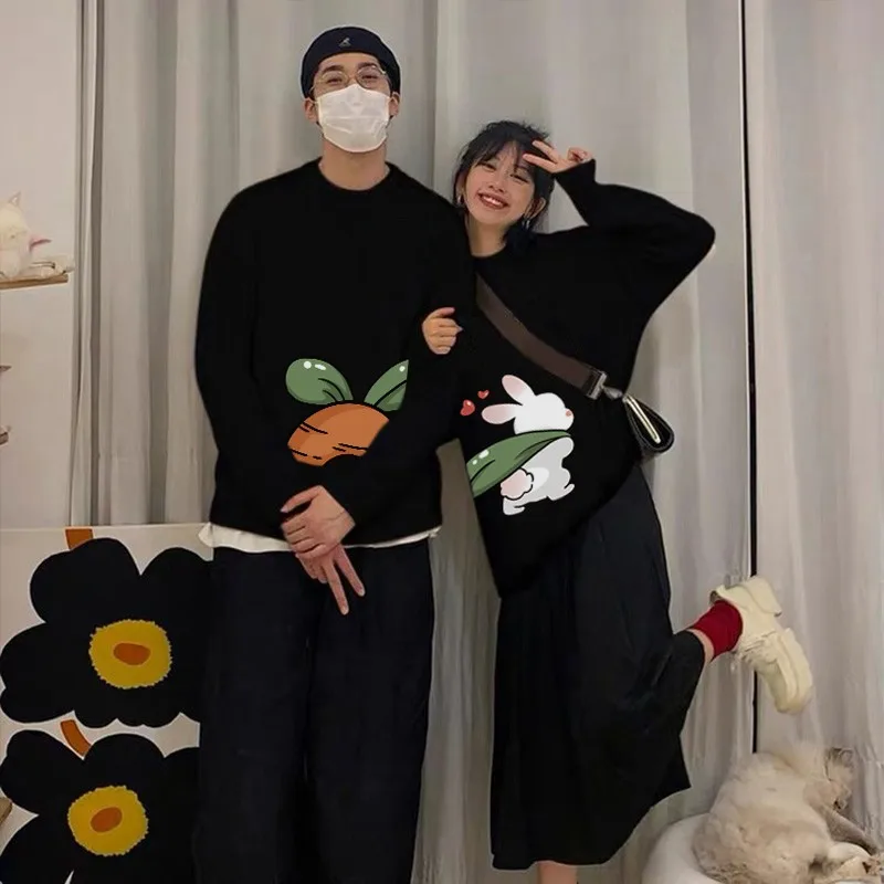 

Cute Rabbit Pattern Couple Outfit 2024 New Autumn and Winter Trend Crew Neck Sweater