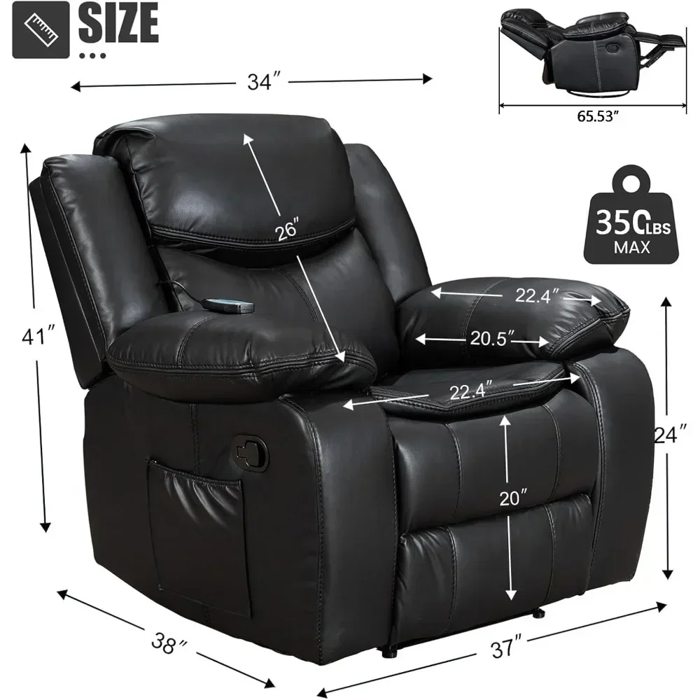 Recliner Chairs for Adults Recliner Chair with Massage and Heat, 2024 Pu Leather Recliner Chair for Living Room, Bedroom