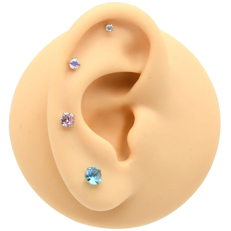 4Pcs 2~5mm CZ Soft Acrylic Nose Stud Earrings Flat Back Labret Lip Piercing Ear Jewelry Tragus Helix Piercing 16G 6/8mm Post