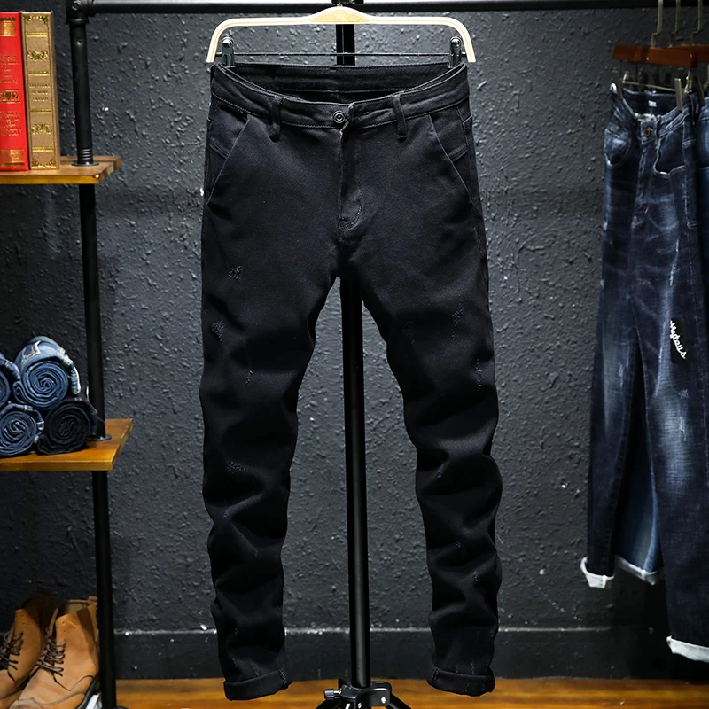 Jean Noir Slim Slim Fit pour Homme, Pantalon en Denim Décontracté, Vêtements de Rue, FJCowboys, Printemps et Automne, 2024