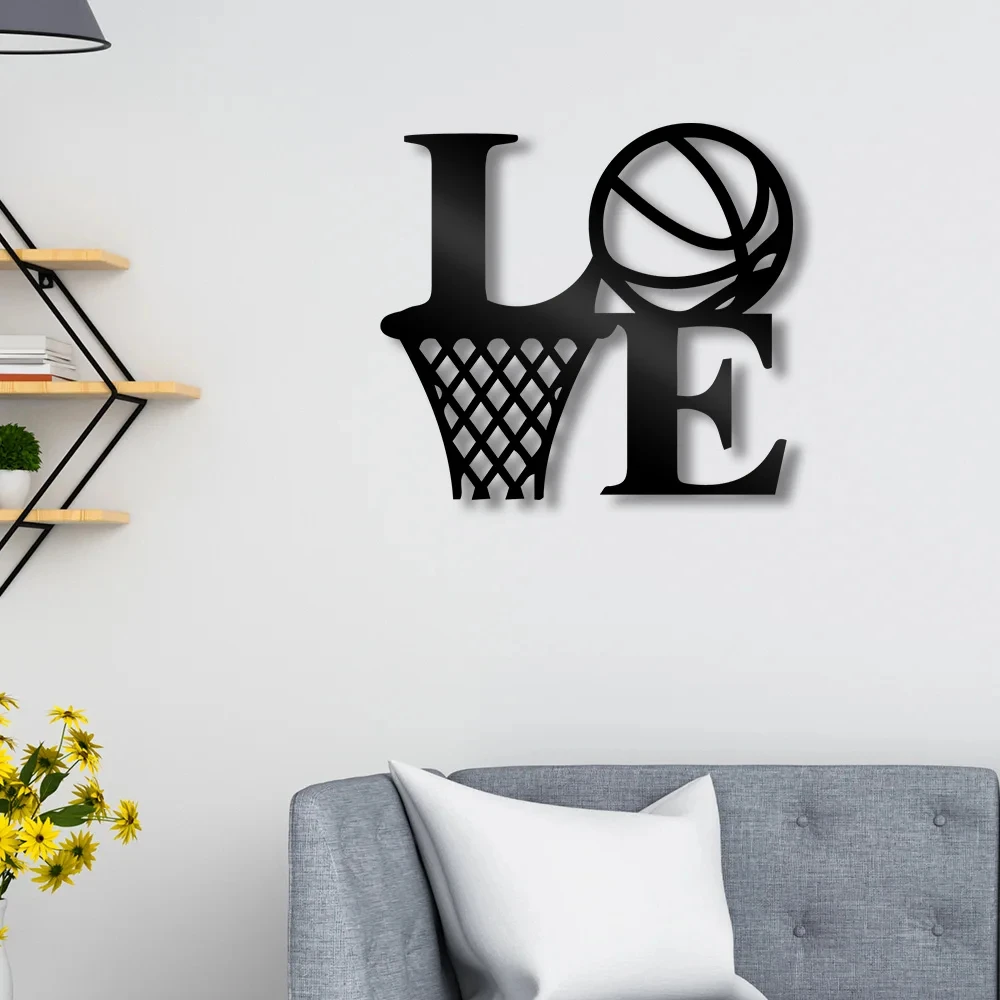 Passionate About Basketball Metal Hanging Wall Art Plaque Black Letter Silhouette Cafe Kitchen Dining Room Decoration Club