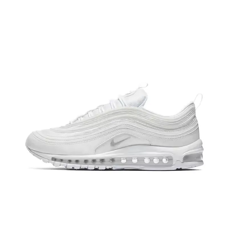 Nike Air Max 97 Men's and Women's Running Shoes Lightweight Seismic Design Mesh Cloth Wear Resistant Breathable Balance White