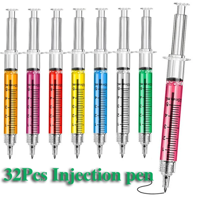 

32Pcs Syringe Pens Fun Nurse Pens Novelty Multi Colors Medical Ballpoint Pens 0.5mm Ballpen Gifts for Nurses Nursing Student