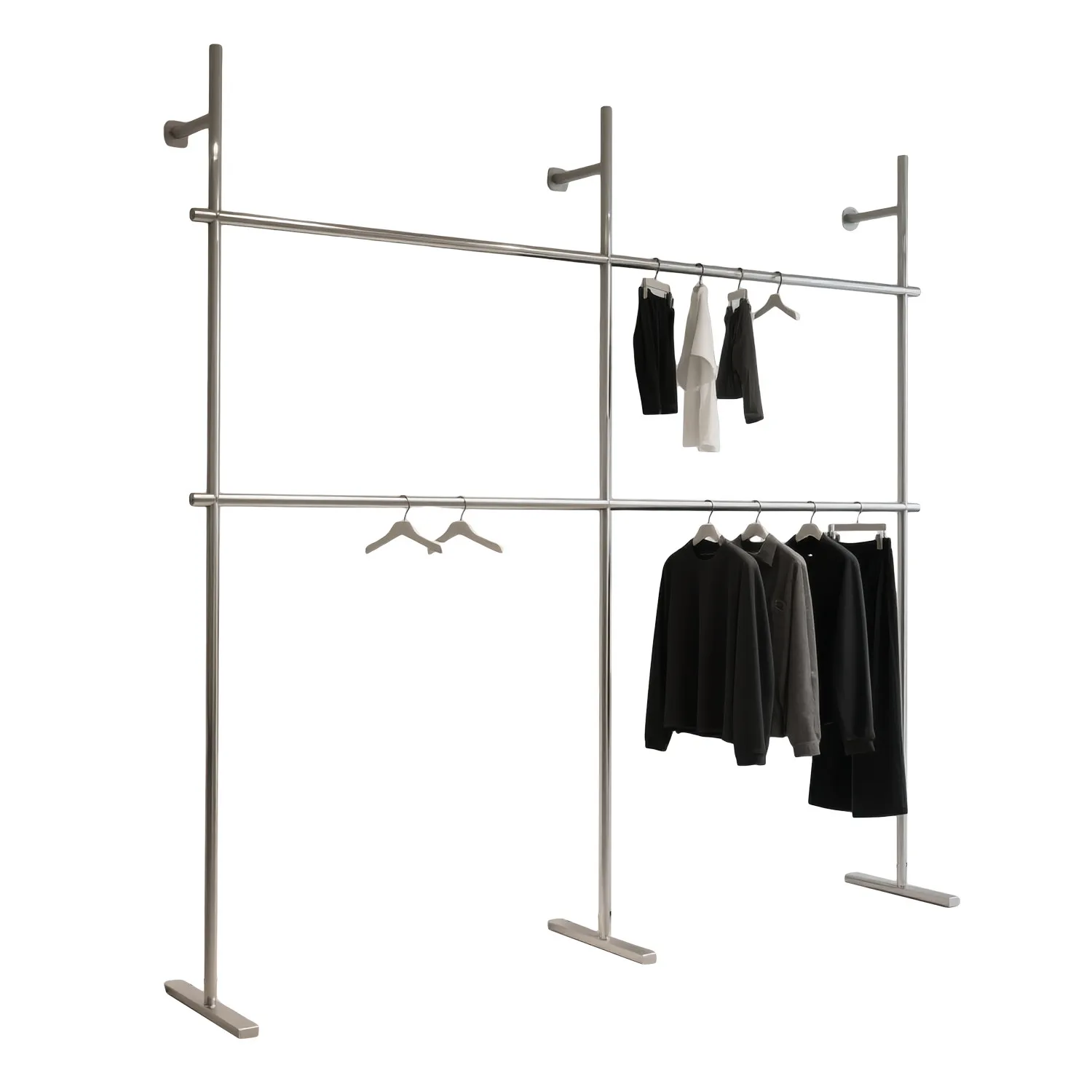Clothing Store Display Stand Wall-mounted Stainless Steel Clothes Hanger Simple Women Clothing Store Double-layer Display Shelf