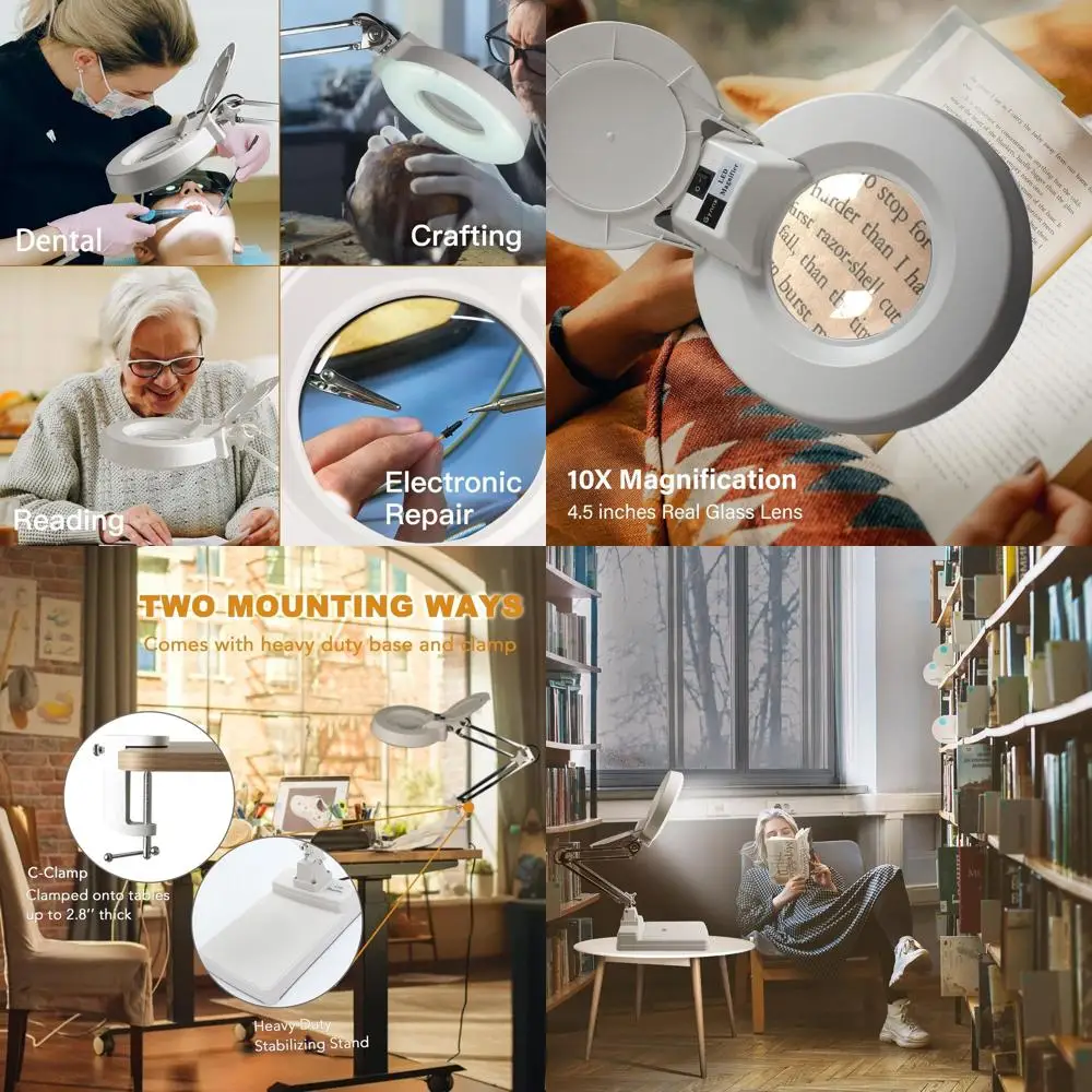 

Illuminated 5 Desk Lamp Magnifier with Stand for Hands-Free Reading, Crafting, and Detail Work