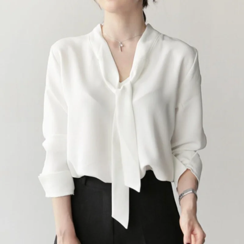 

Блузка из шифона женская весенне-летняя для офиса, новинка, белая, в корейском стиле, свободного кроя, модная, стильная, дизайнерская блузка-топ