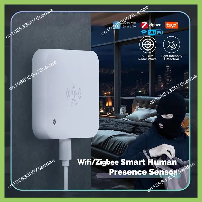 Y19A Wifi Smart Human Presence Sensor Motion Motionless Detection Light Luminance Sensor Wired, App Notification