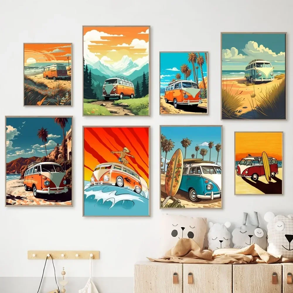 Combi Van Surf Poster Kraft Club Bar Paper Vintage Poster Wall Art Painting Bedroom Study Stickers