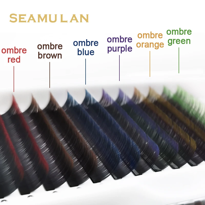 Seamulan ombre cor cílios gradual cor cílios extensão individual falso vison cílios roxo marrom vermelho cílios extensão