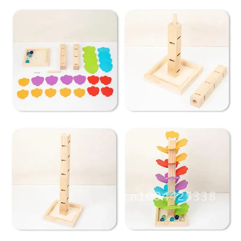 Colorful Wooden Tree Marble Ball Run Track Game Building Blocks Montessori Creative Funny Puzzles Toy Gift for Kid Toddler