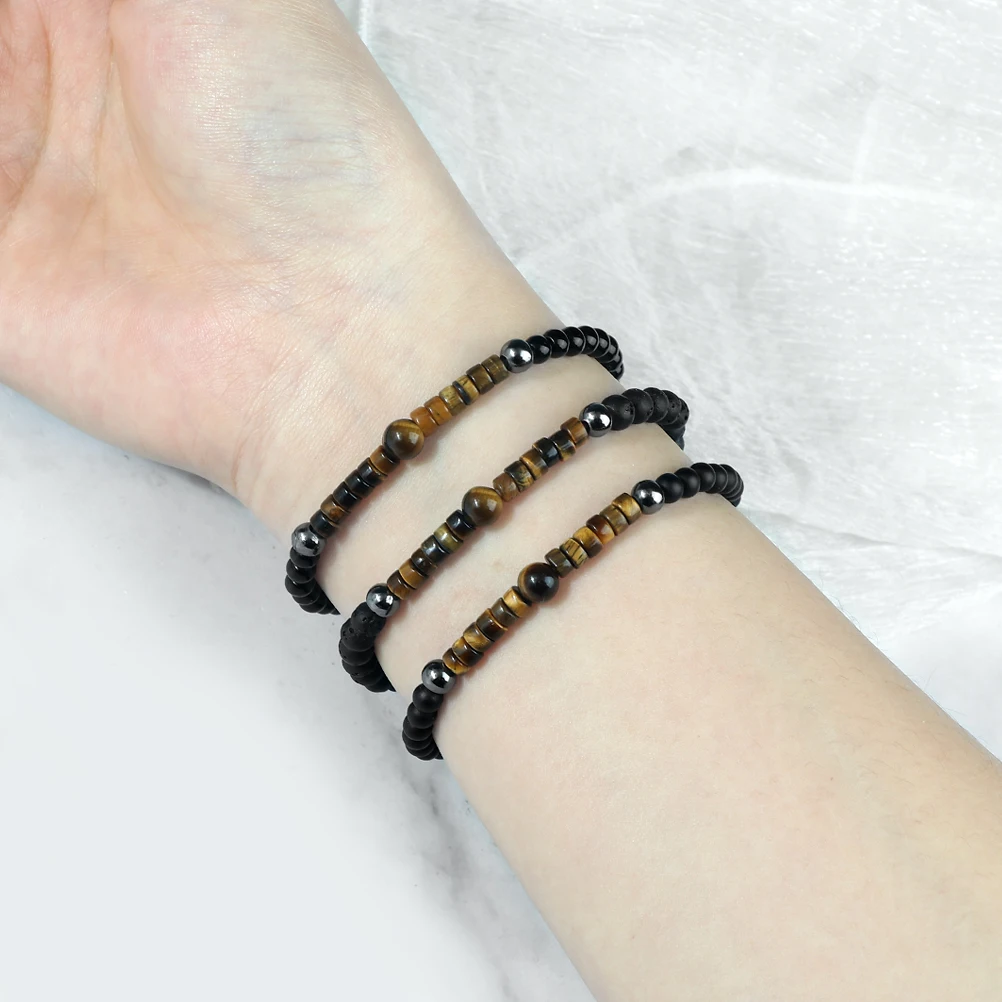 الحد الأدنى عين النمر حجر الخرز سوار للنساء الرجال 4 مللي متر الأسود الجزع البركاني الصخور ستراند أساور أوم معصمه مجوهرات هدية #5
