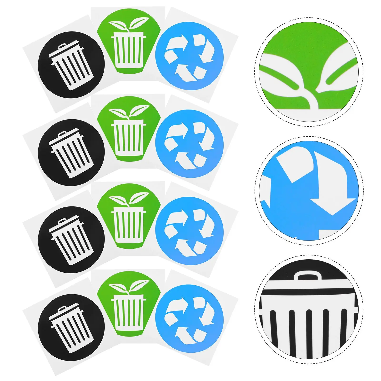 12Pcs PVC Self Adhesive Trash Sorting Stickers Waterproof Removable Garbage Recycling Labels Bin Waste Decals File Folder