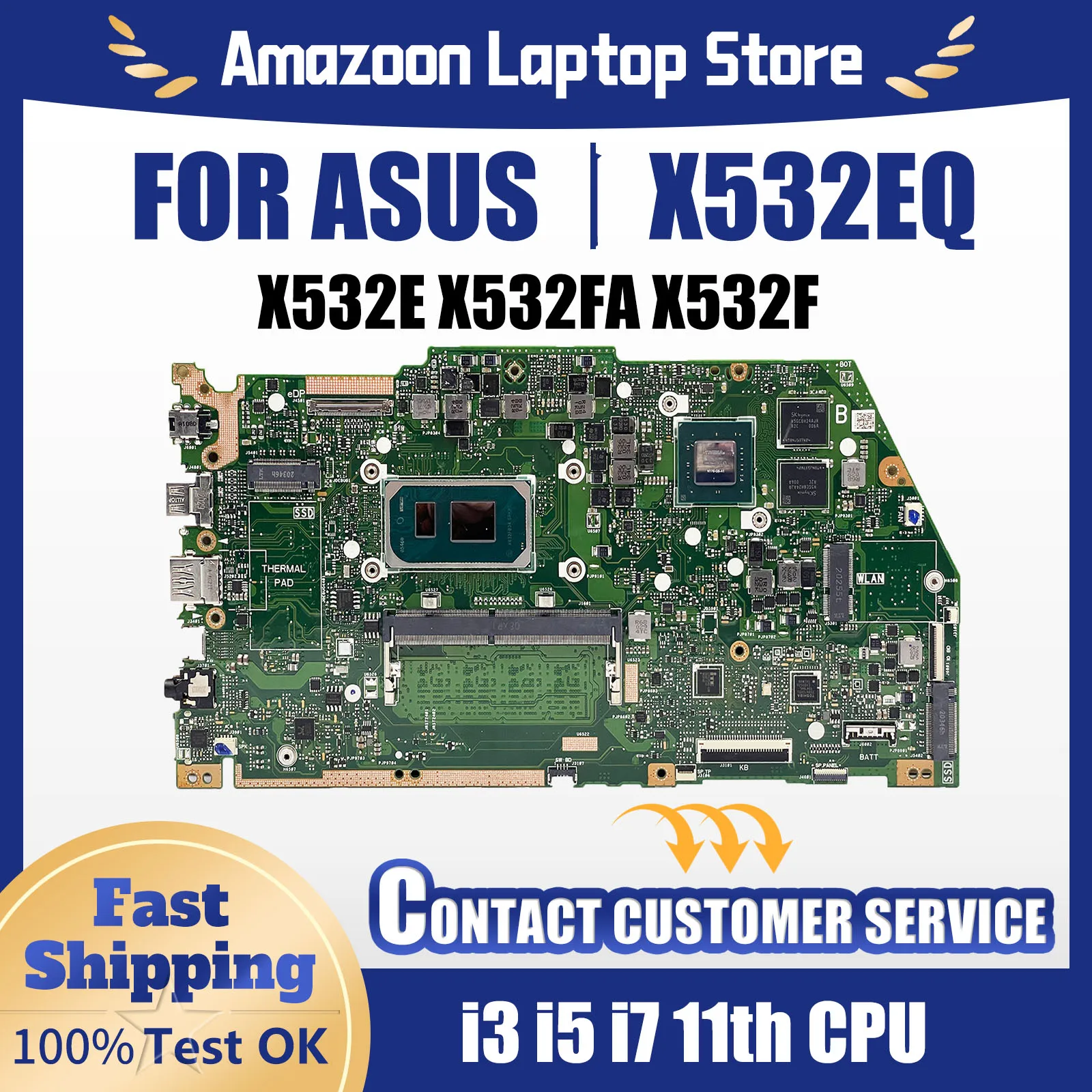 

X532EQ mainBoard For ASUS VivoBook S15 X532E X532EQ X532FA X532F Laptop Motherboard With i3 i5 i7 11th CPU 4G/8G-RAM DDR4