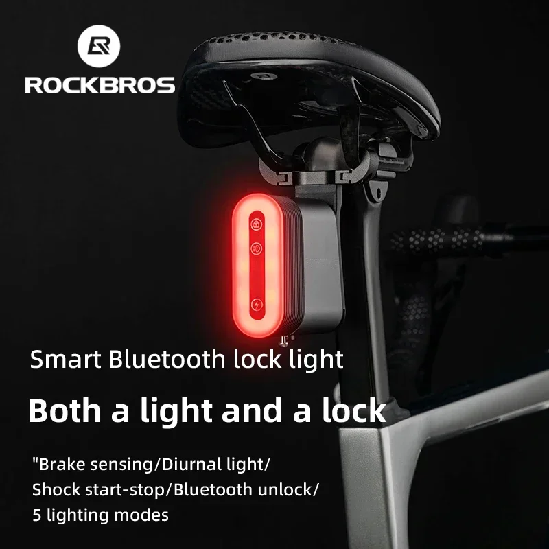 ROCKBROS Bicycle Tail Light With Lock Bluetooth Password Pairing Bike Lock Light IPX6 Waterproof Warning Light Tail  Accessories