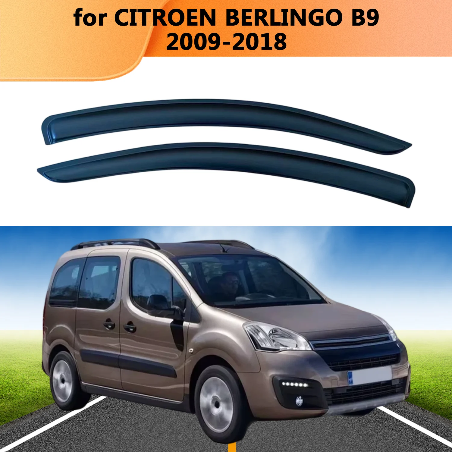 

FOR CITROEN BERLINGO B9 2009 2010 2011 2012-2018 Side Window Visor Rain Guard Side Vent Deflector Weathershield Outside-Mount