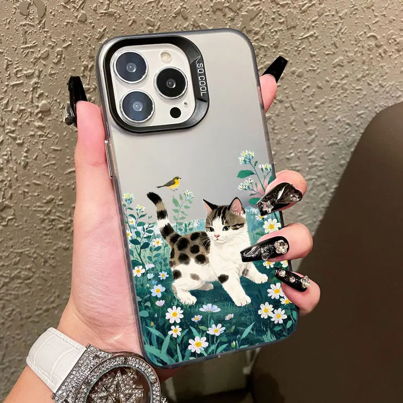 

Cat In The Sea Of Flowers Laser Phone Case For iPhone 15 16 14 Pro Max Plus 17 Pro Max Air 11 12 13 Mini Pro Max Shockproof Case
