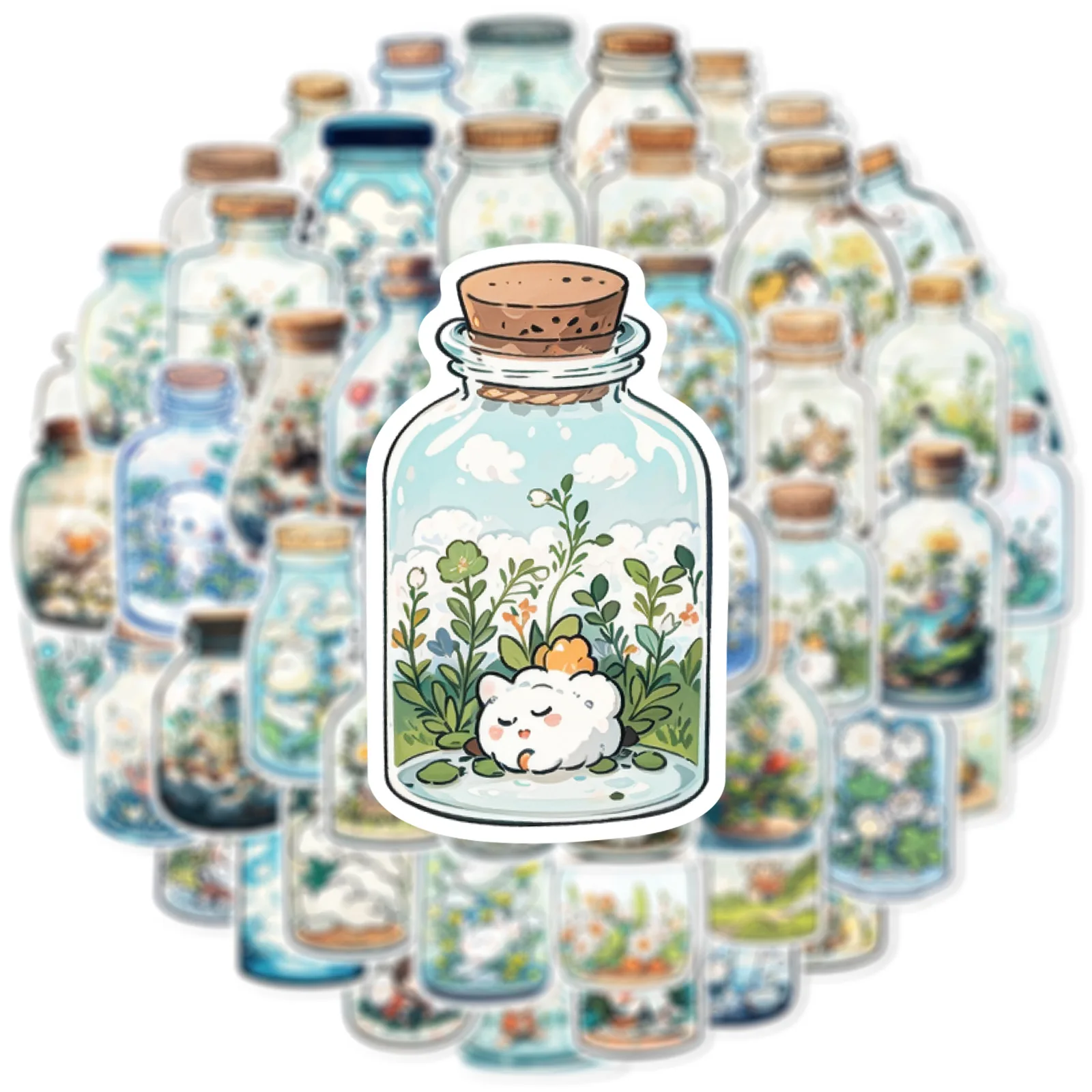 50pcs Cute Bottle World Cartoon Stickers Japanese Style DIY Stickers Scrapbooking Phone Luggage Skateboard Waterproof Decals
