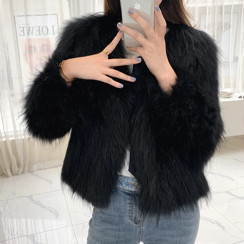 2022 Real Raccoon Fur Woven Coat For Women Raccoon Fur Autumn Winter Fashion Long Sleeve Round Neck 2022 Winter New Style