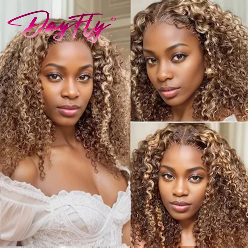 

Ombre Highlight Glueless Lace Front Wig Curly Human Hair Bob Lace Front Wig 180% Density Full 13x4 HD Lace Frontal Wigs P4 30