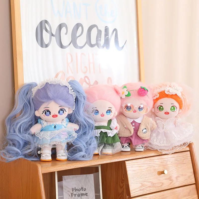 20cm Kawaii Plush Cotton Doll Idol Stuffed Super Star Figure Dolls Fat Body Cotton Doll Wig Accessories Can Change Clothes Gift